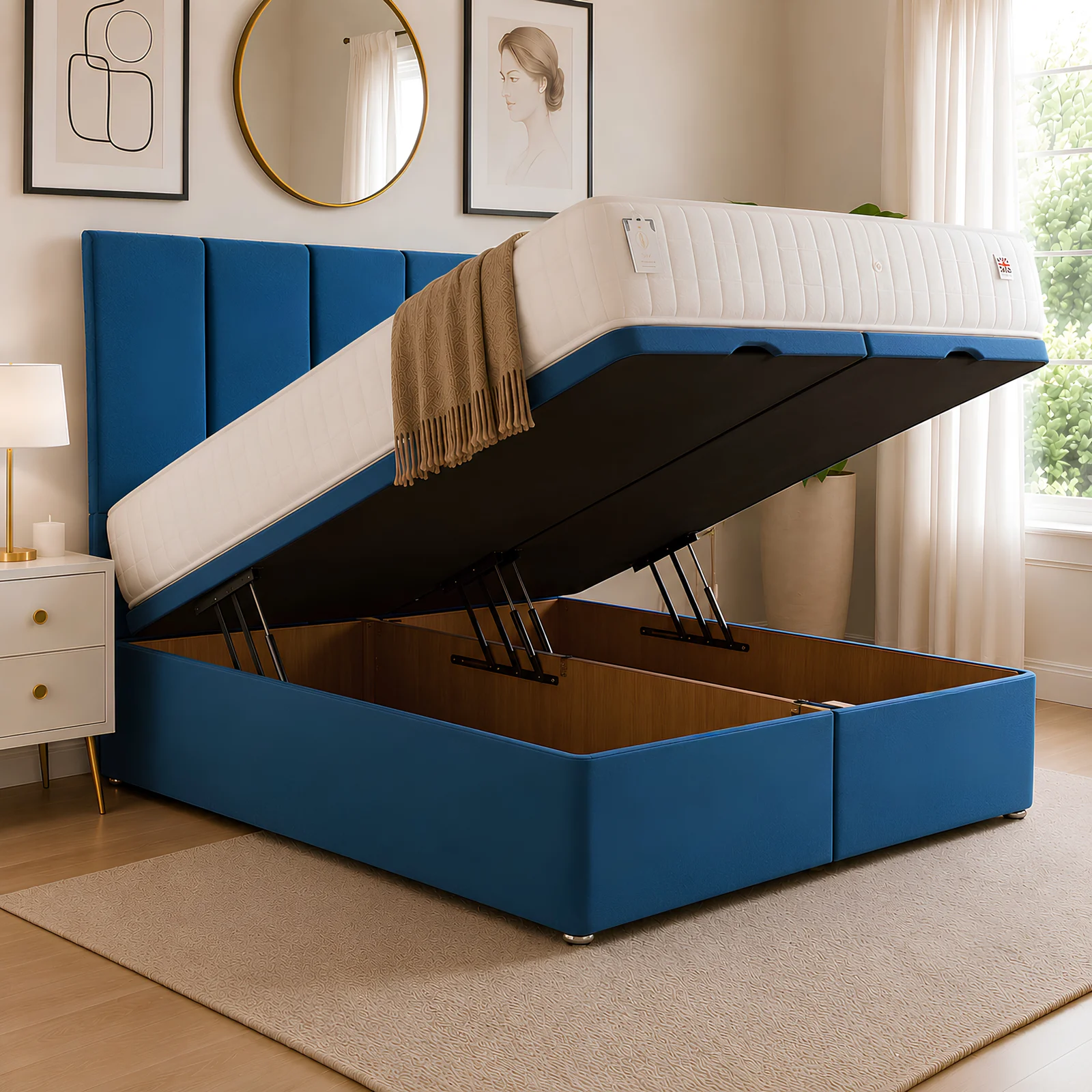 6-scaled Berlin Ottoman Divan Bed with Gas Lift Storage - Image 1